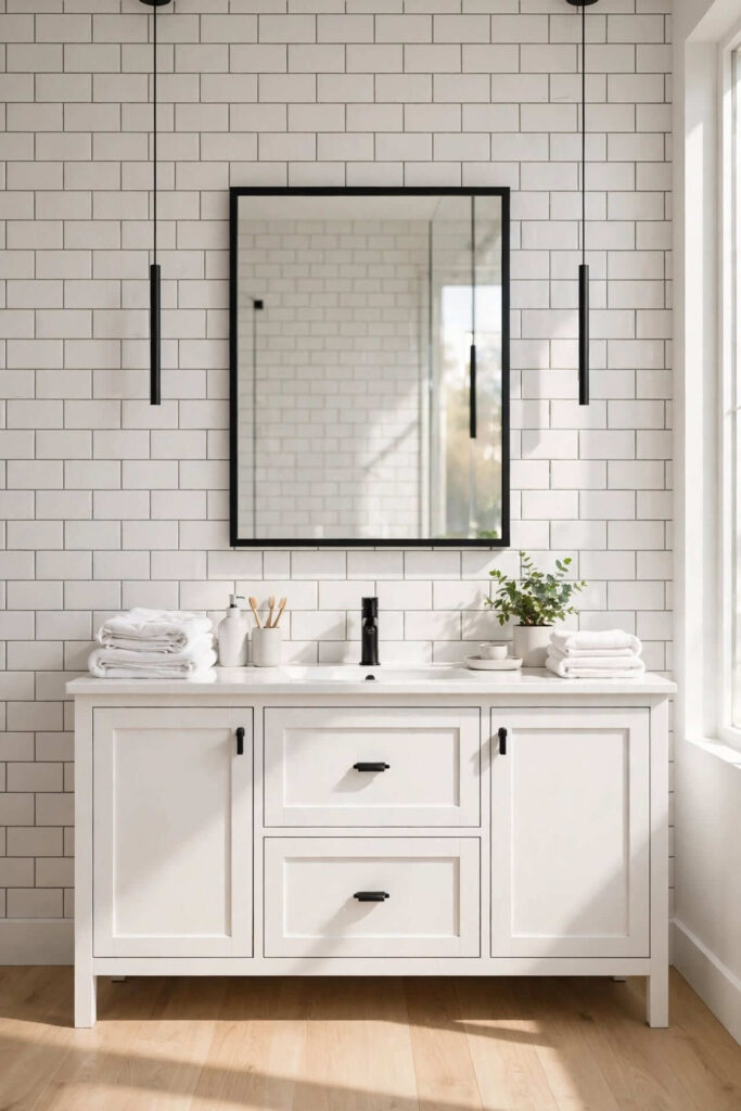 Pair Black Pendants With White Tile