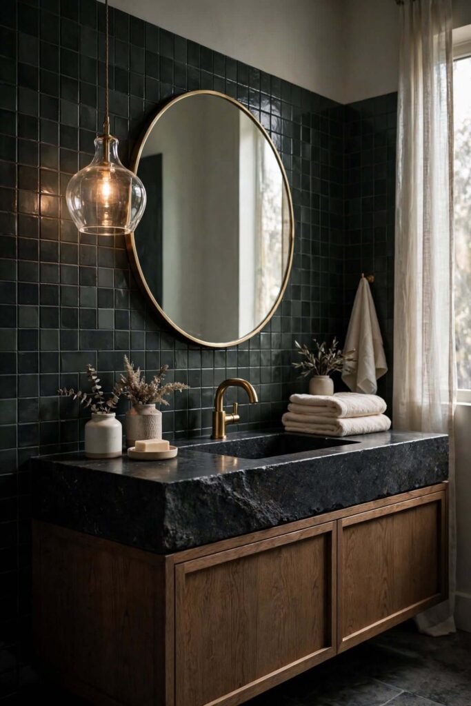 Use a Glass Pendant With Dark Tile