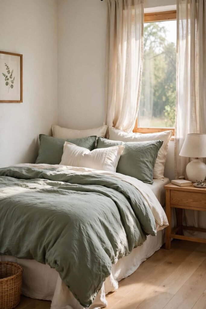 Sage Green Bedding with Creamy White Layers