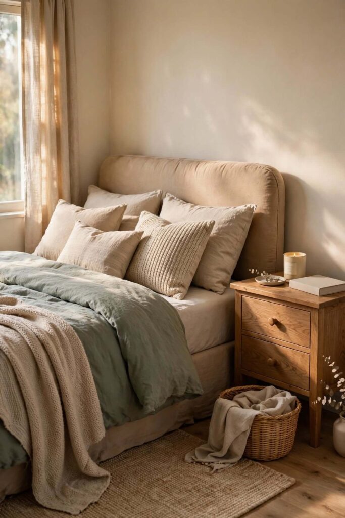 Sage Green and Beige Bedding for a Warm Retreat