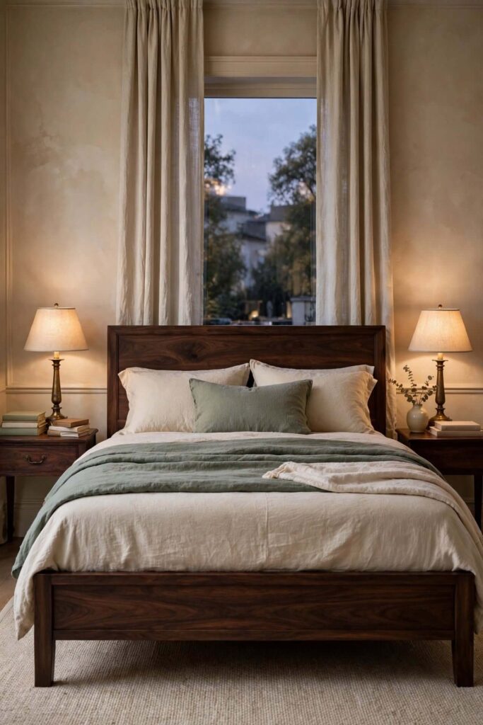 Sage Green Bedding with Dark Wood Furniture