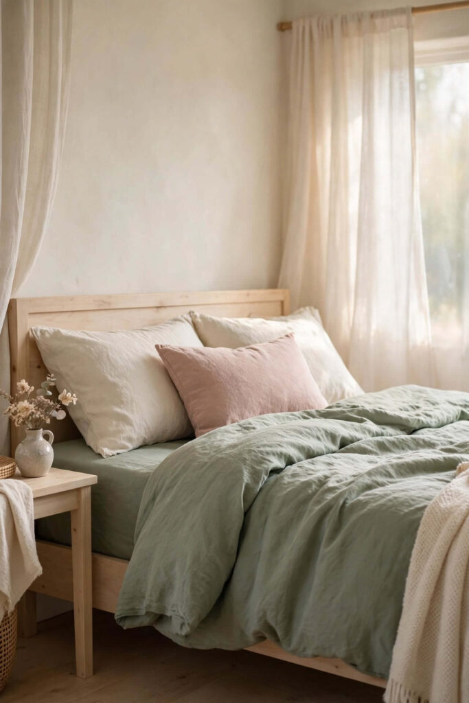 Sage Green Bedding with Blush and Soft Pink